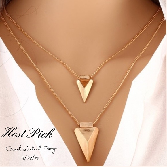 Curves Collection Jewelry - Triangle Pendant V Shape Layered Necklace - Golden